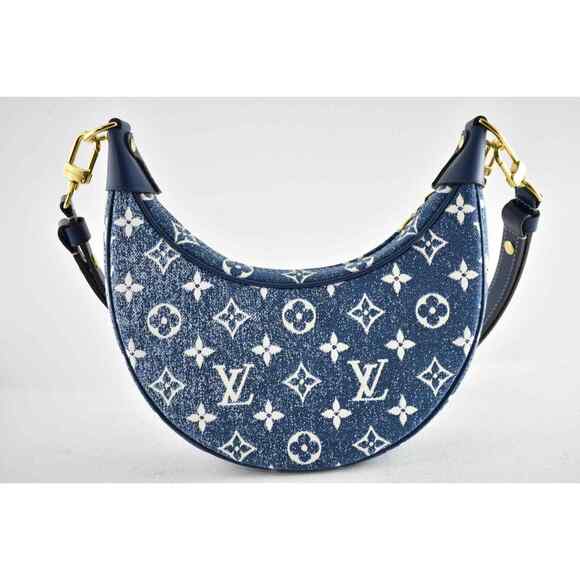 Louis Vuitton Loop Blue Denim Monogram Gold Chain Moon Crossbody Shoulder Bag - Picture 7 of 12